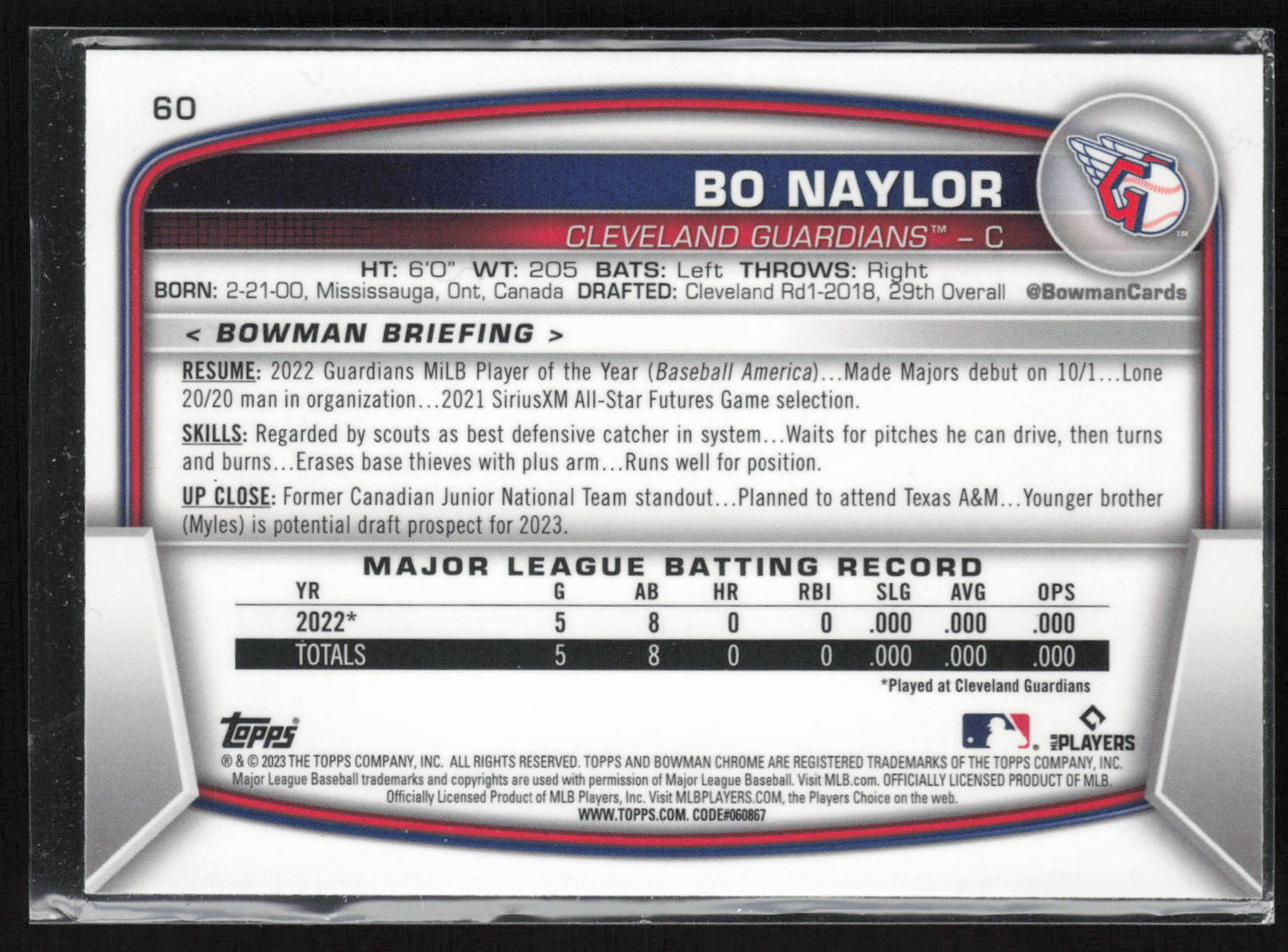 2023 Bowman #60 Bo Naylor Mojo Refractors