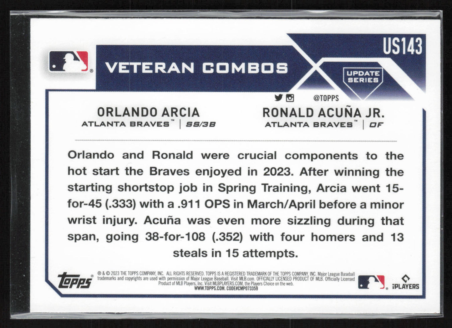 2023 Topps Update #US143 Atlanta Bats Awaken Orange and Black Foil