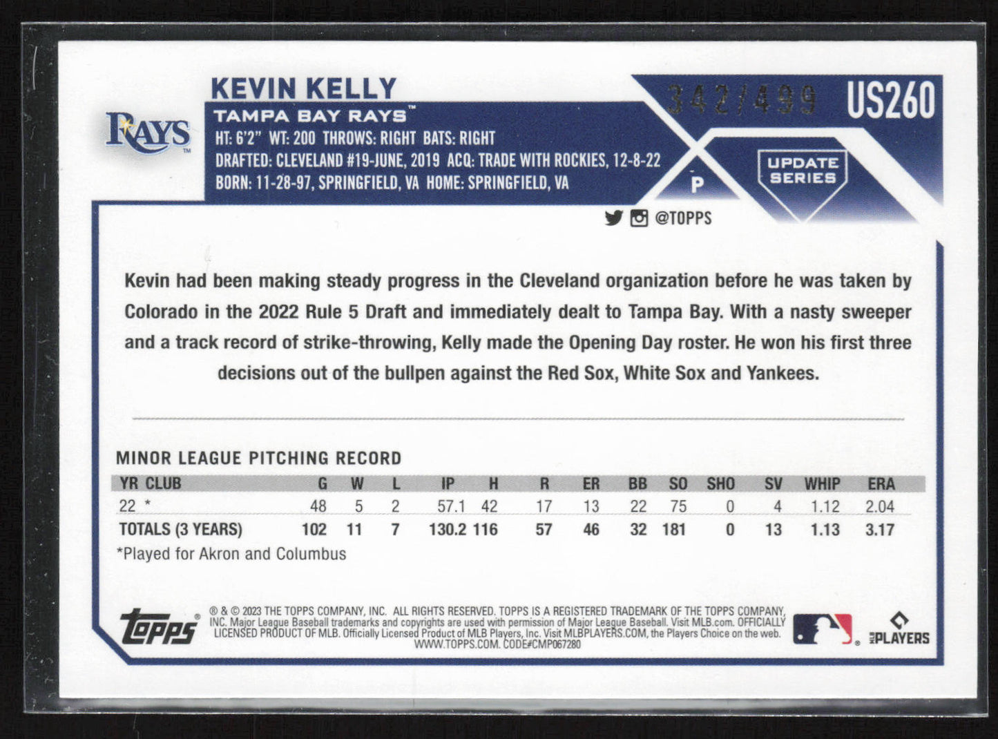 2023 Topps Update #US260 Kevin Kelly Green Foil #/499