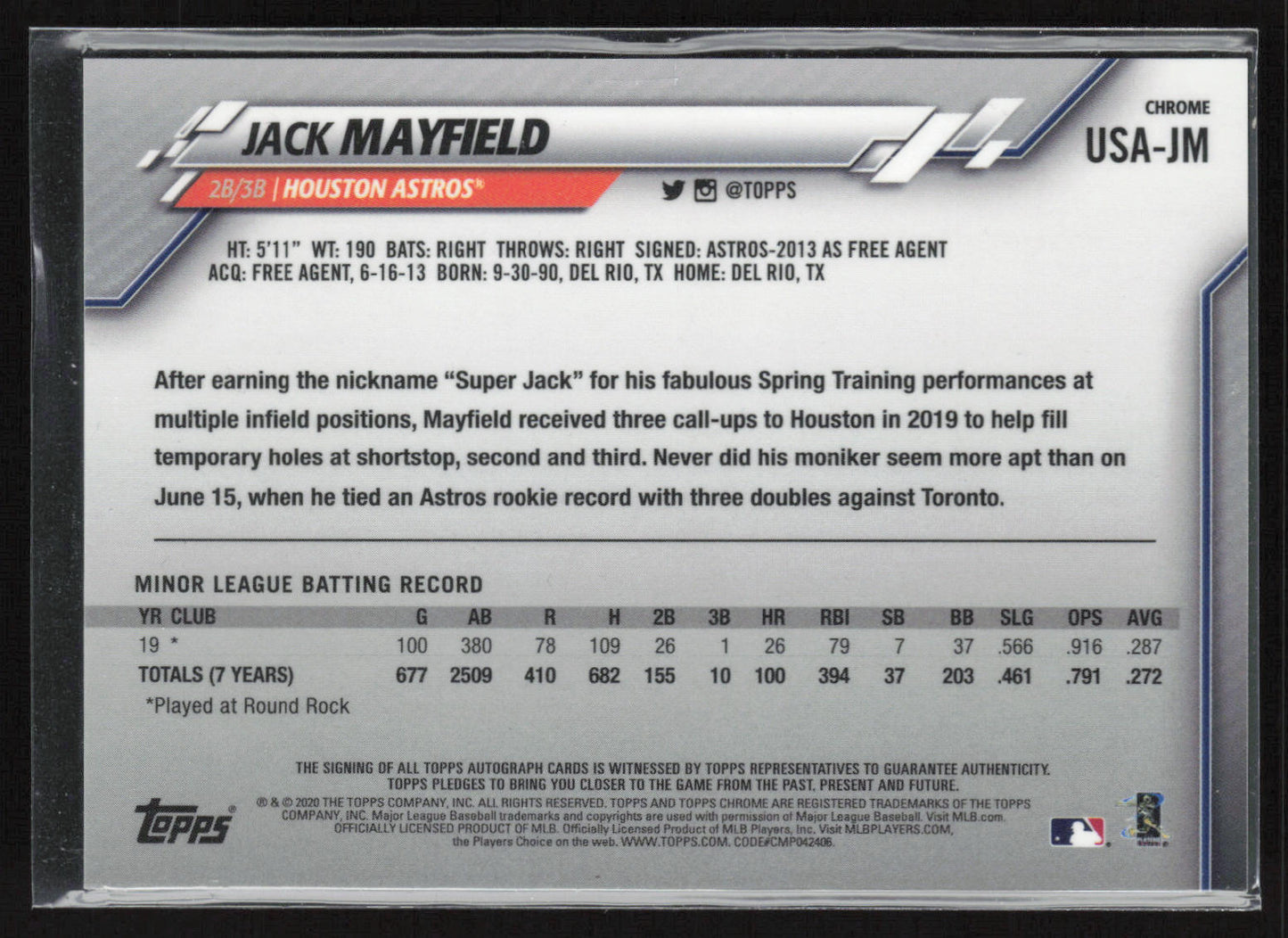 2020 Topps Chrome Update #USA-JM Jack Mayfield Autographs