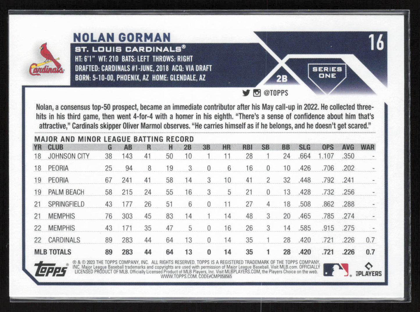 2023 Topps Chrome #192 Nolan Gorman Refractors