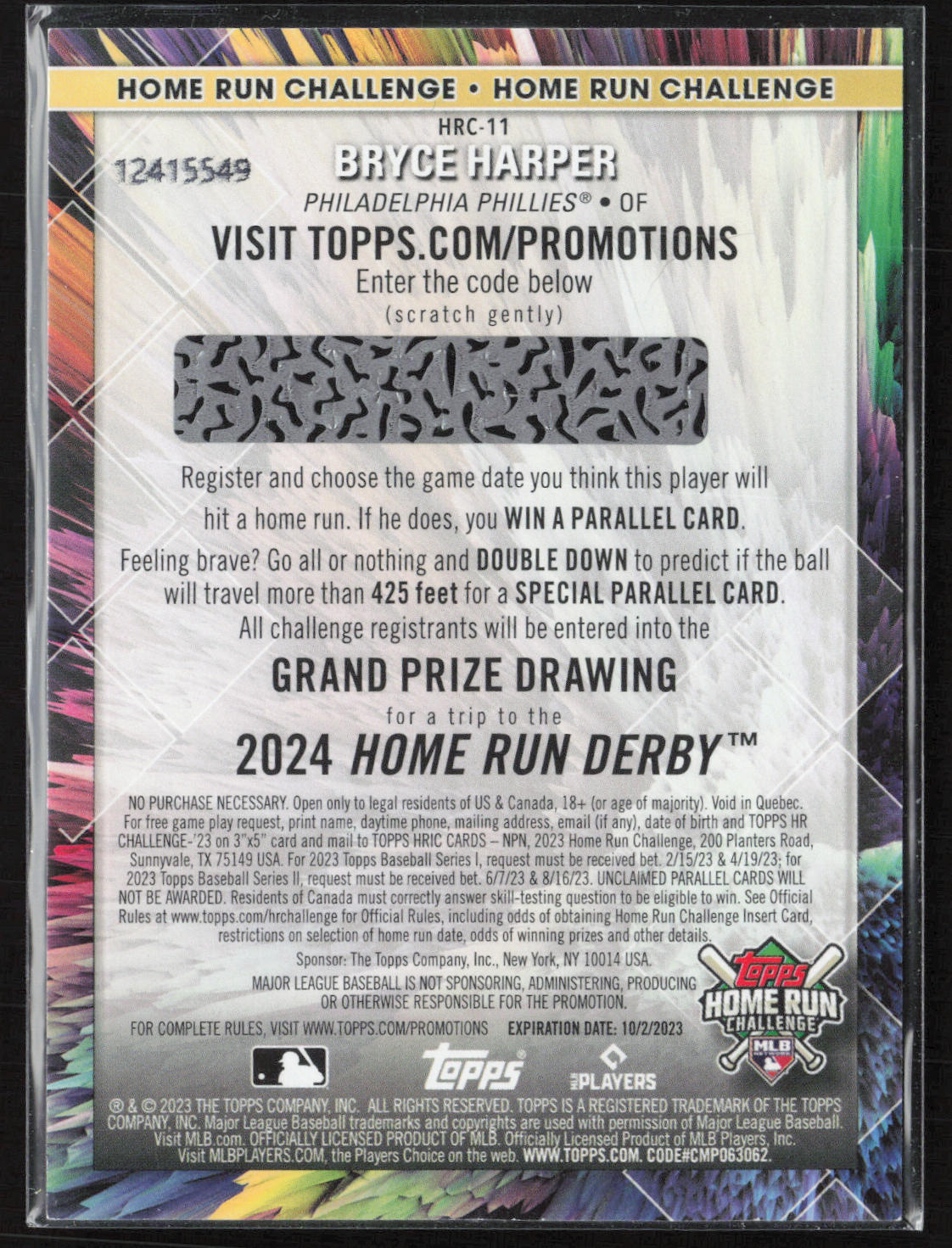 2023 Topps #HRC-11 Bryce Harper Home Run Challenge (Series One)