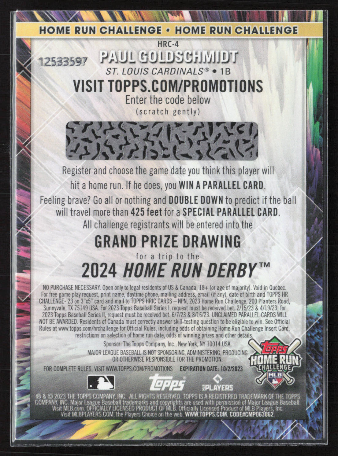 2023 Topps #HRC-4 Paul Goldschmidt Home Run Challenge (Series Two)