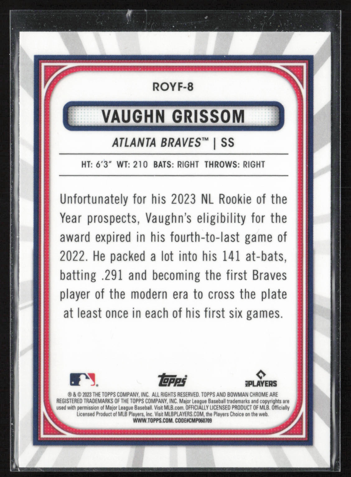 2023 Bowman #ROYF-8 Vaughn Grissom Rookie of the Year Favorites
