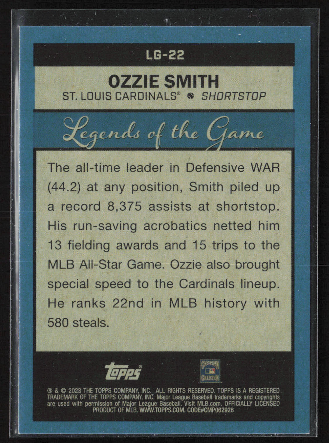 2023 Topps #LG-22 Ozzie Smith Legends of the Game