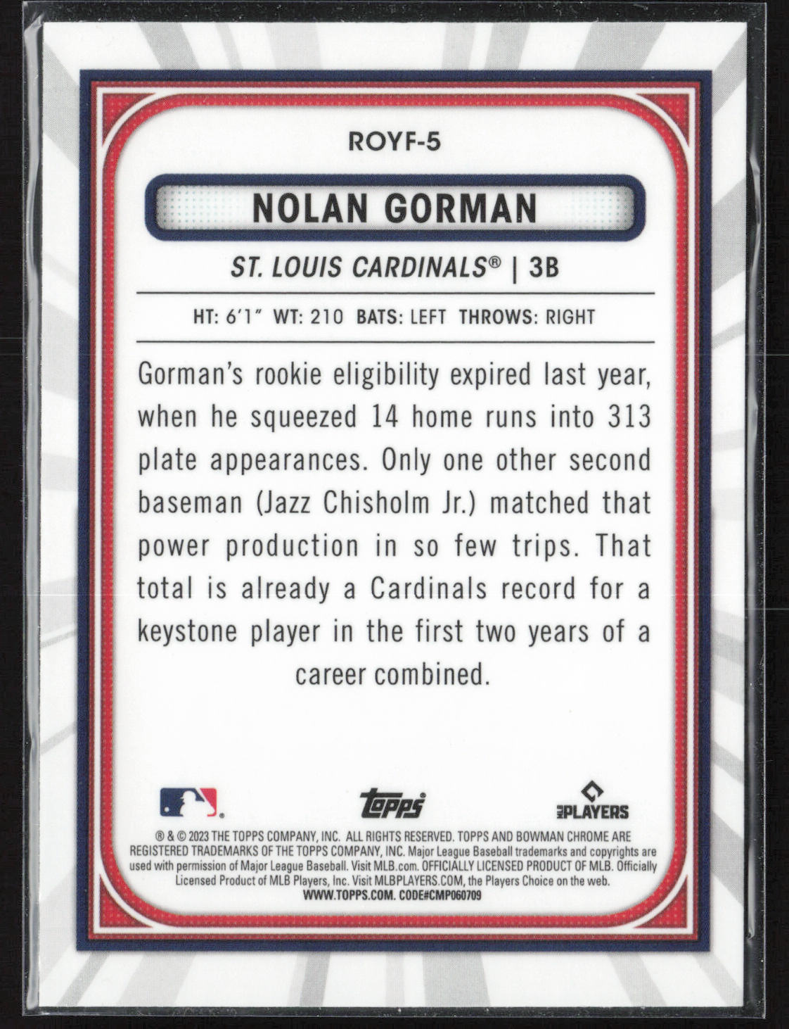 2023 Bowman #ROYF-5 Nolan Gorman Rookie of the Year Favorites