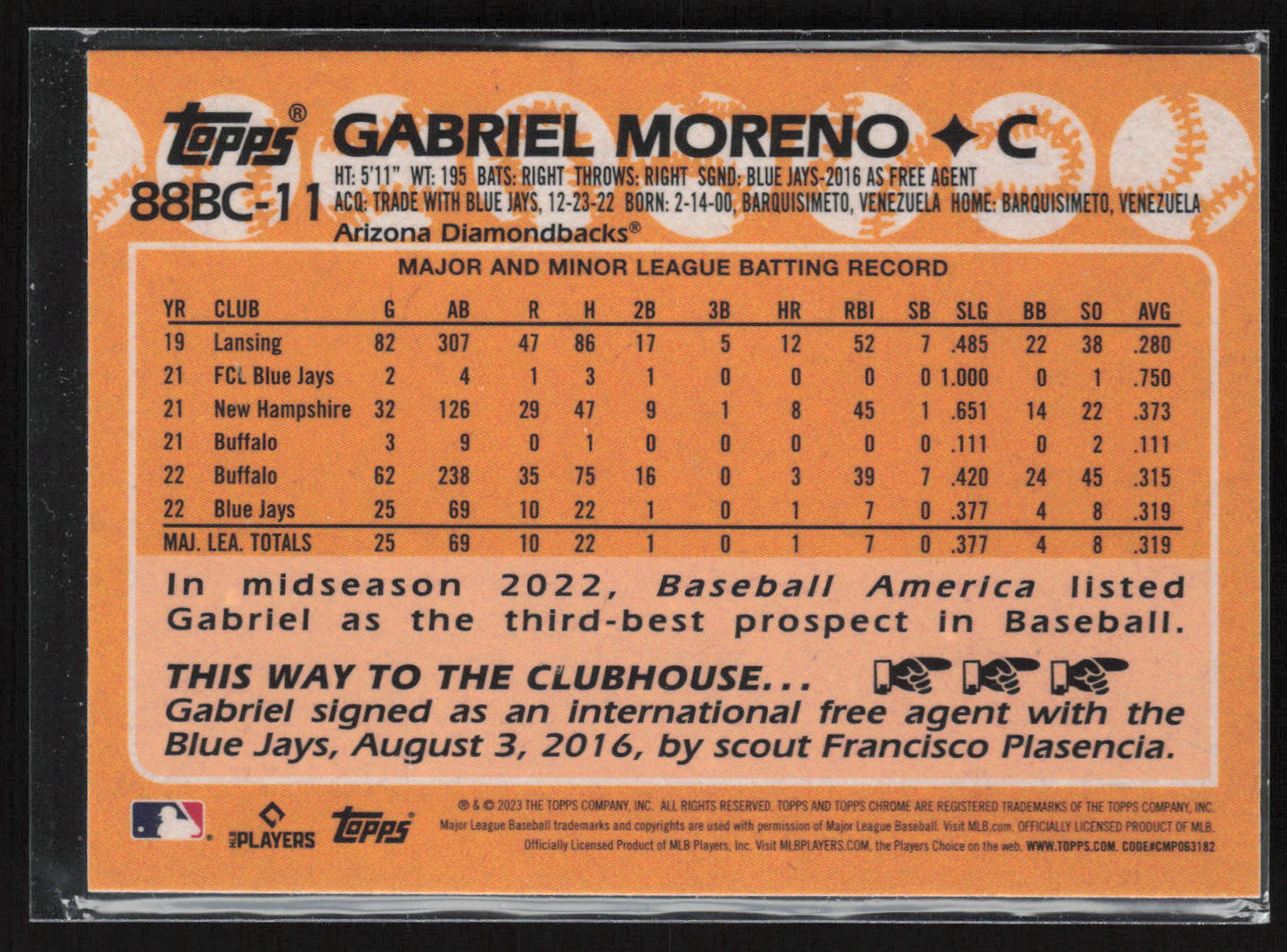 2023 Topps Chrome #88BC-11 Gabriel Moreno 1988 Topps Baseball 35th Anniversary