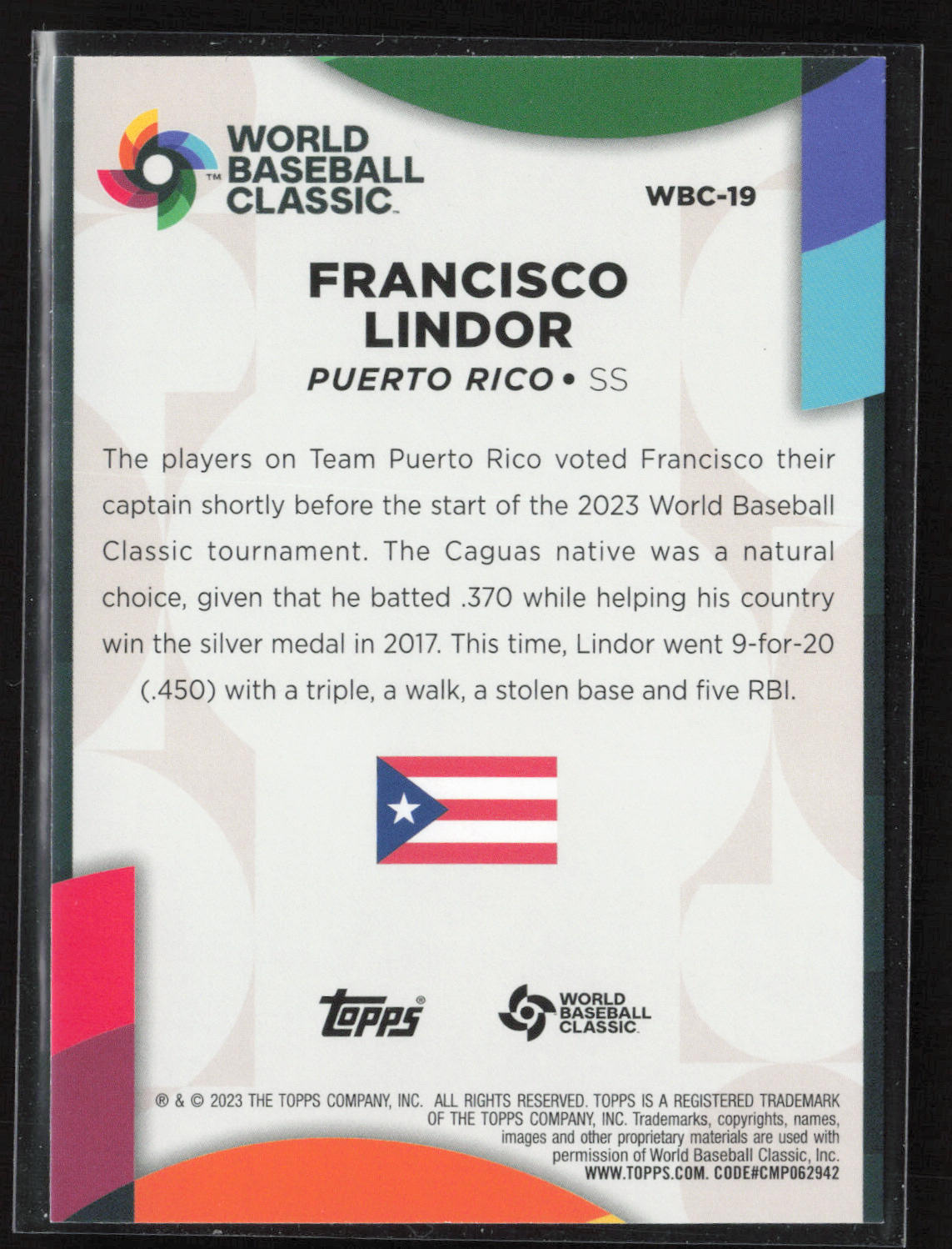 2023 Topps #WBC-19 Francisco Lindor 2023 World Baseball Classic Stars
