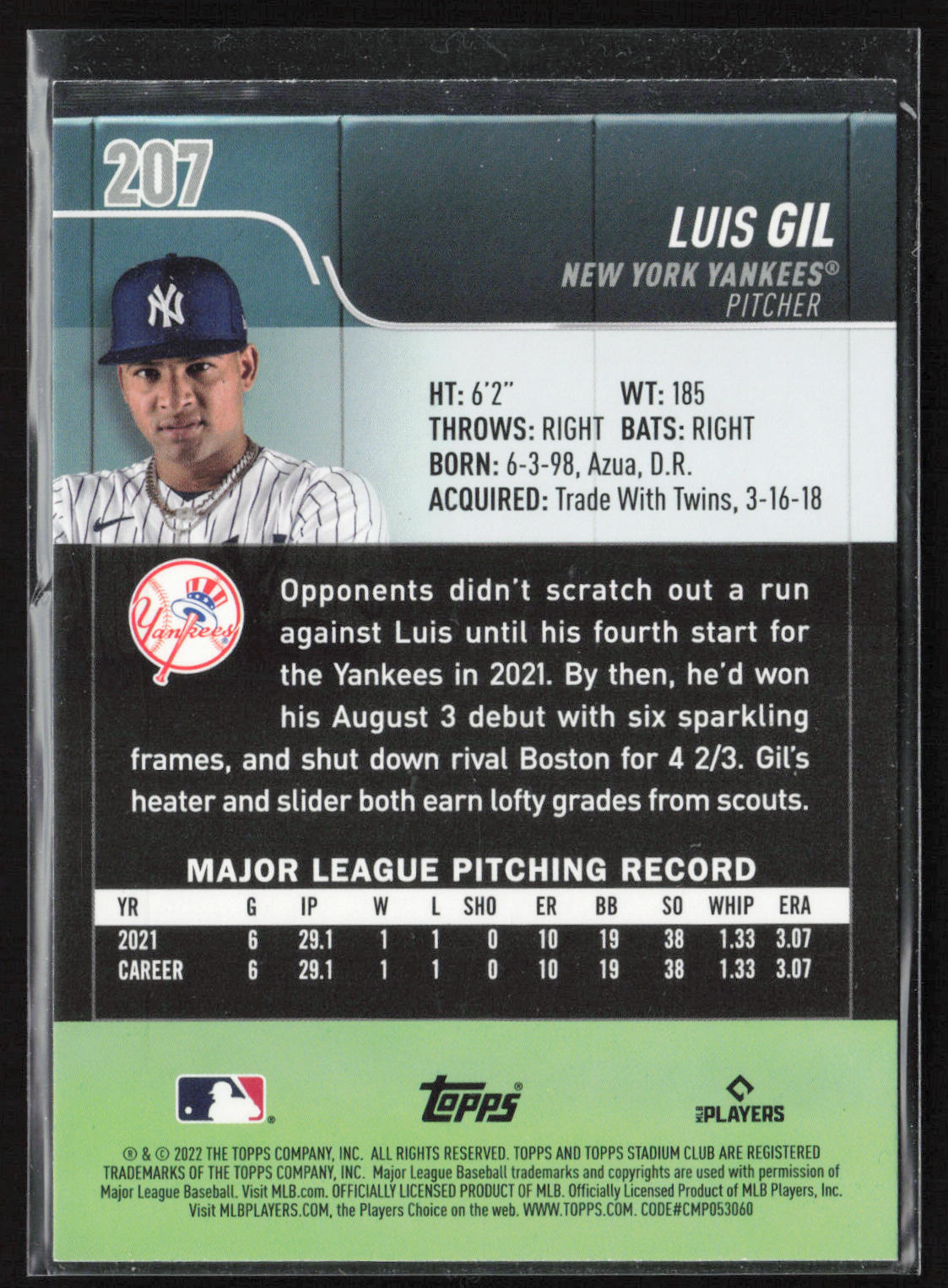 2022 Stadium Club #207 Luis Gil Red Foil
