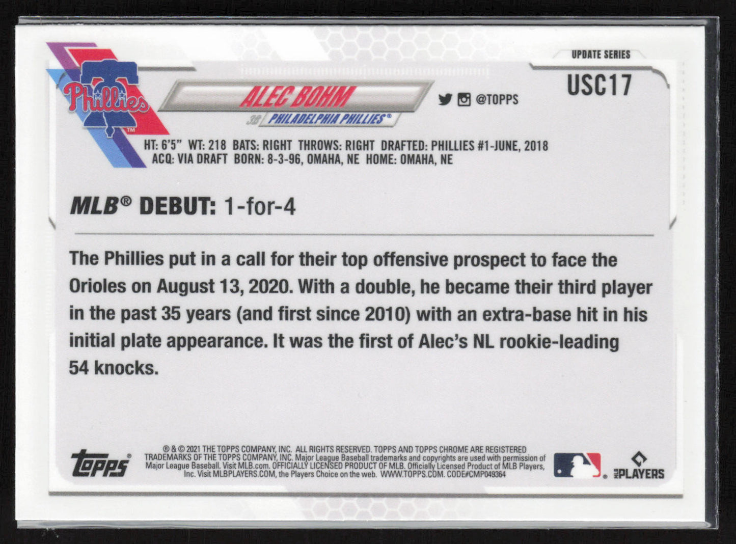 2021 Topps Chrome Update #USC17 Alec Bohm Purple Refractor