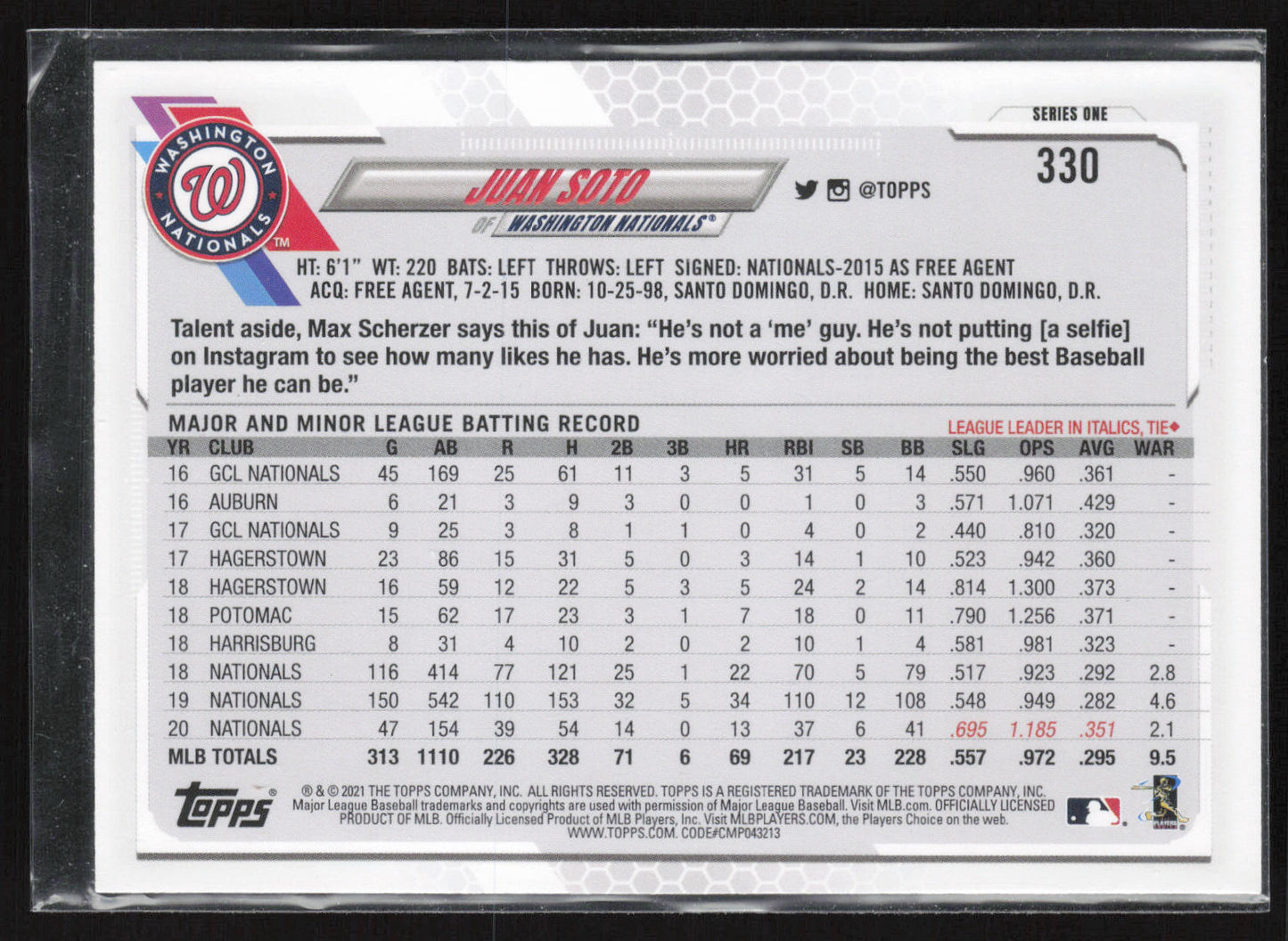 2021 Topps #330a Juan Soto