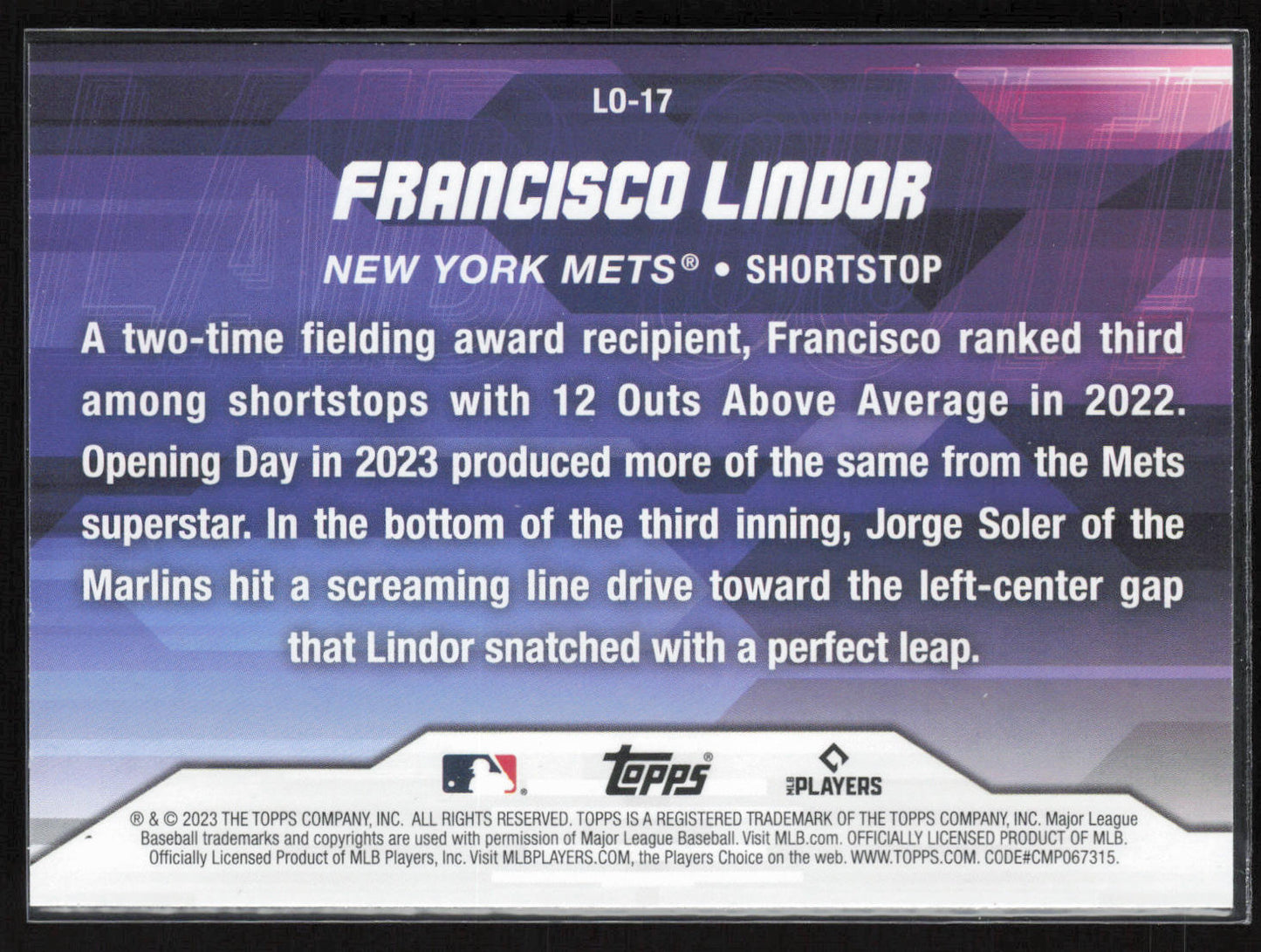 2023 Topps Update #LO-17 Francisco Lindor Laid Out