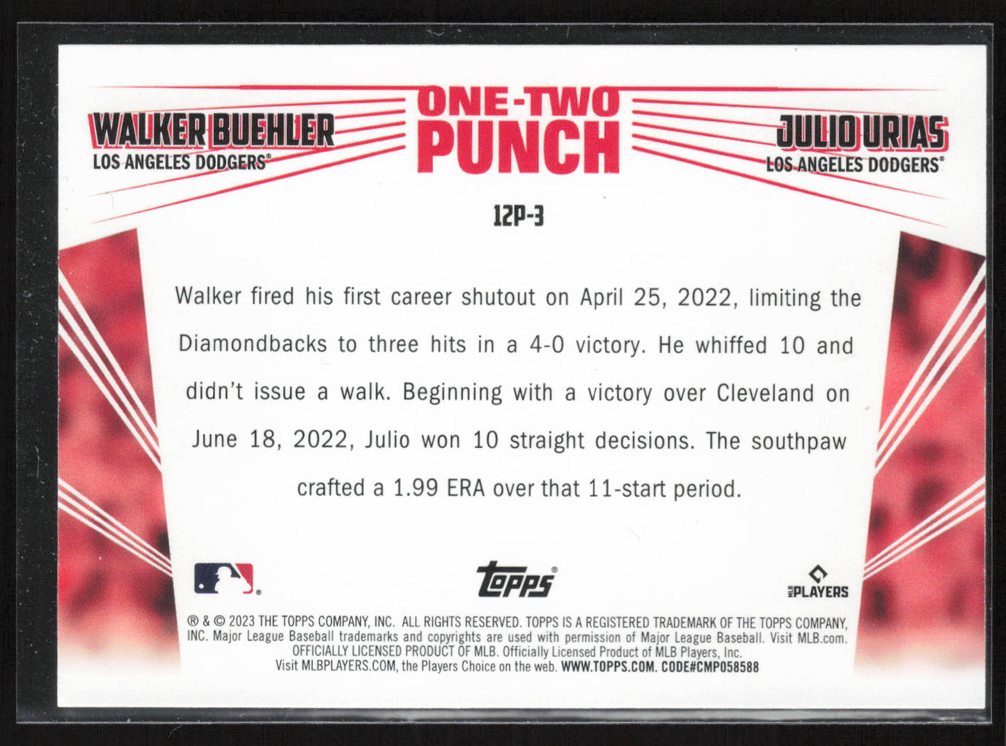 2023 Topps #12P-3 Walker Buehler / Julio Urías One-Two Punch Blue