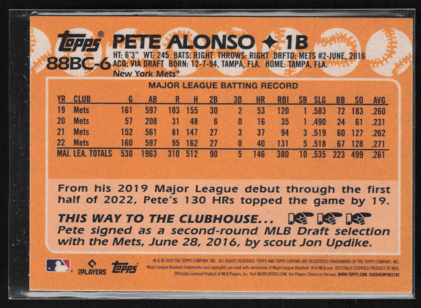 2023 Topps Chrome #88BC-6 Pete Alonso 1988 Topps Baseball 35th Anniversary