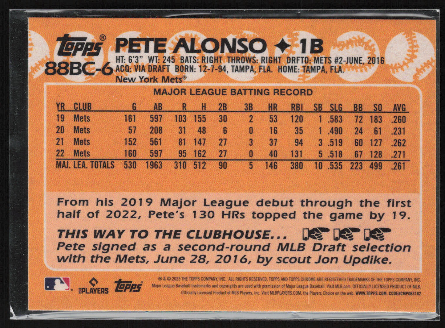 2023 Topps Chrome #88BC-6 Pete Alonso 1988 Topps Baseball 35th Anniversary