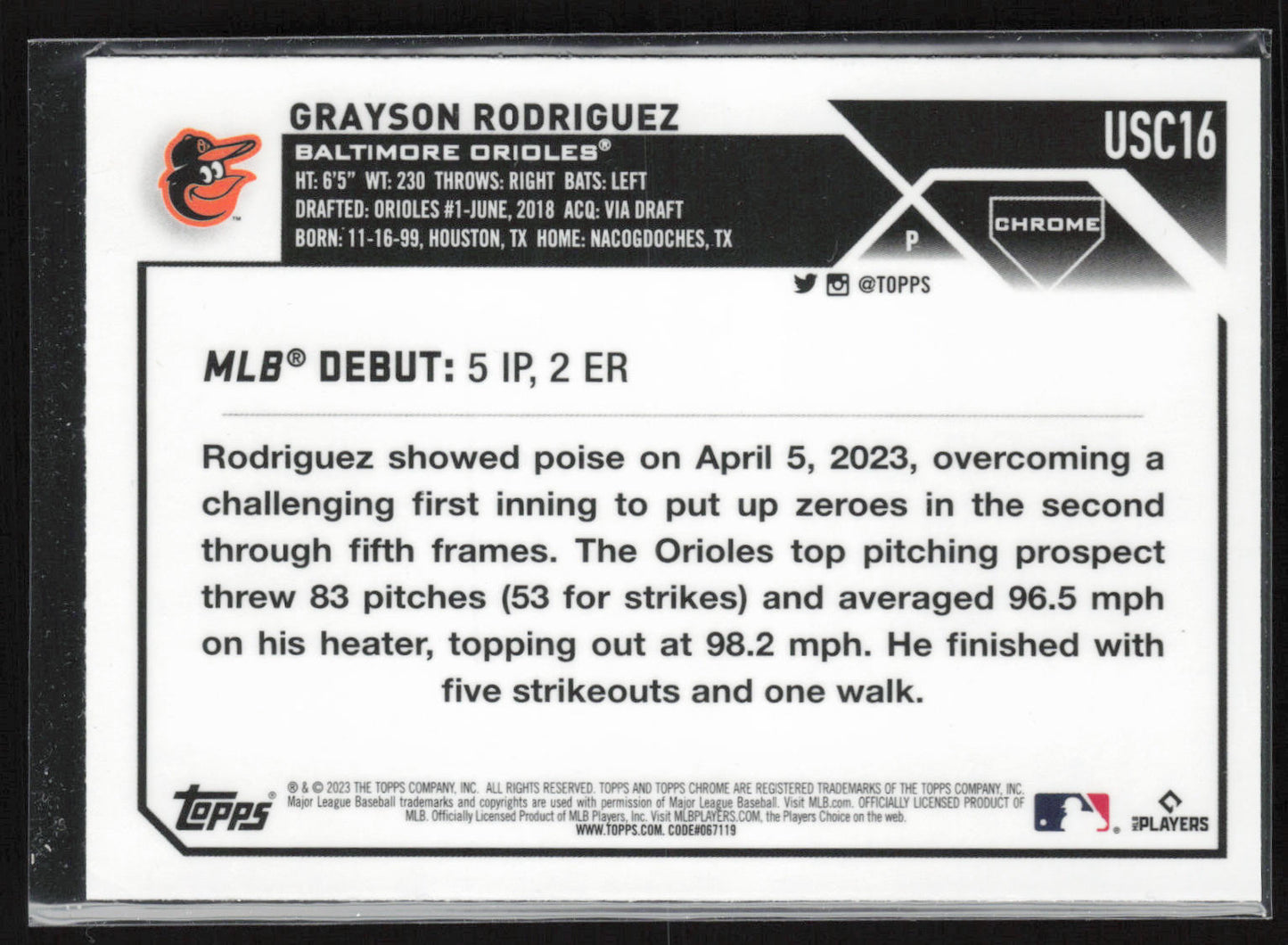 2023 Topps Chrome Update #USC16 Grayson Rodriguez
