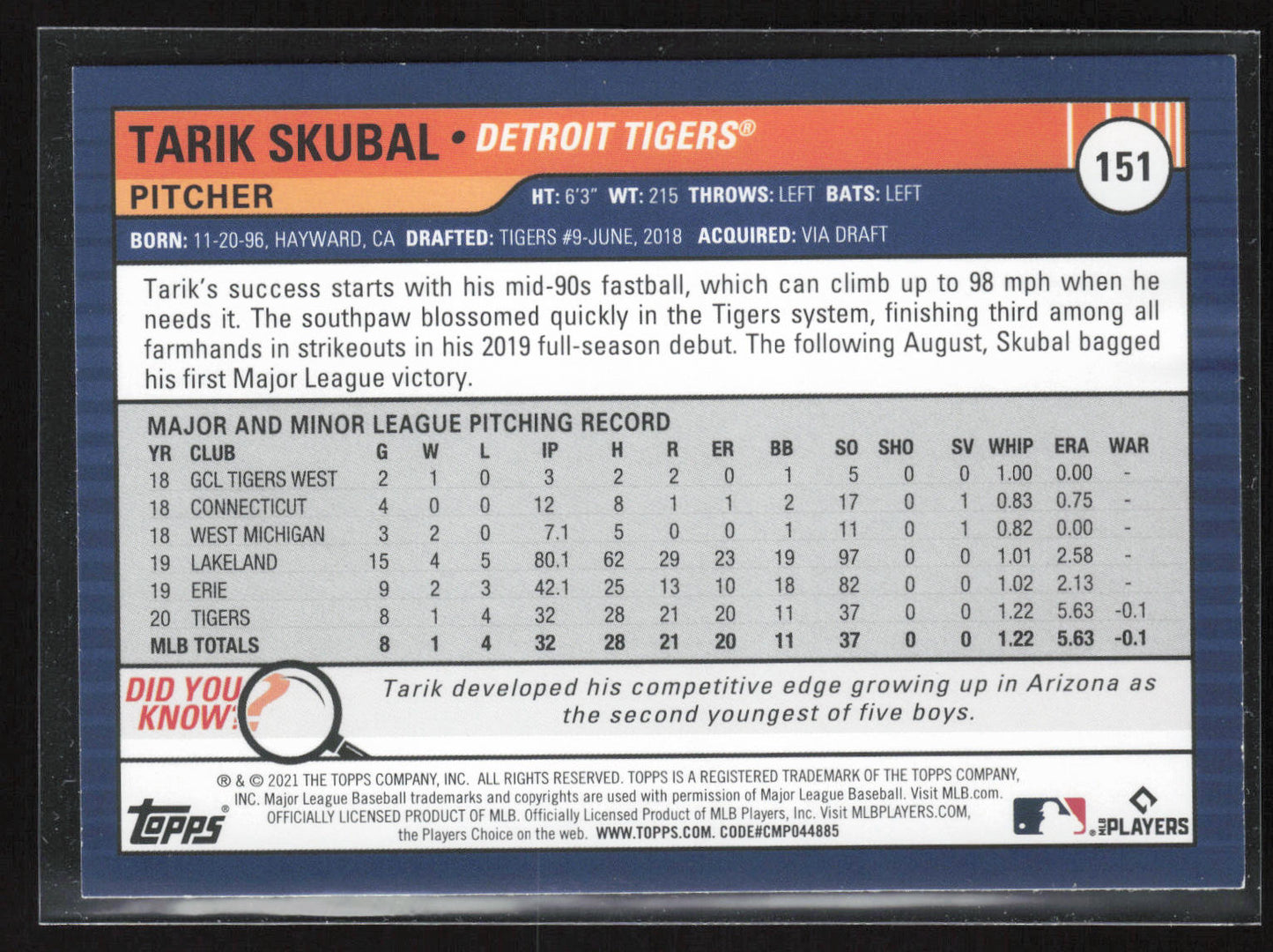 2021 Topps Big League #151 Tarik Skubal