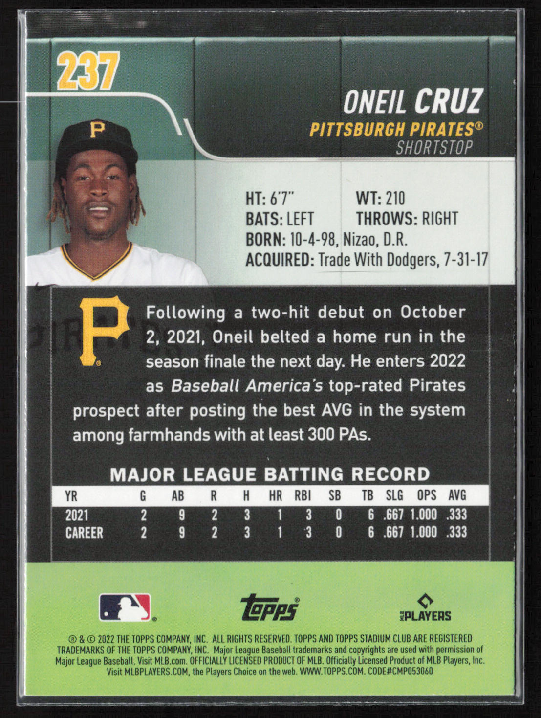 2022 Stadium Club #237 Oneil Cruz