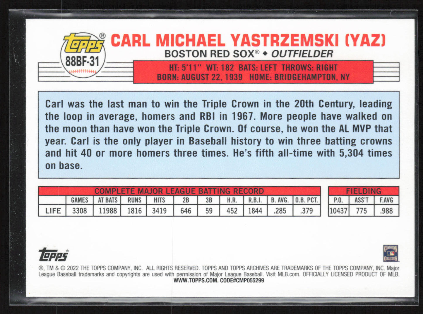2022 Topps Archives #88BF-31 Carl Yastrzemski 1988 Topps Big Foil