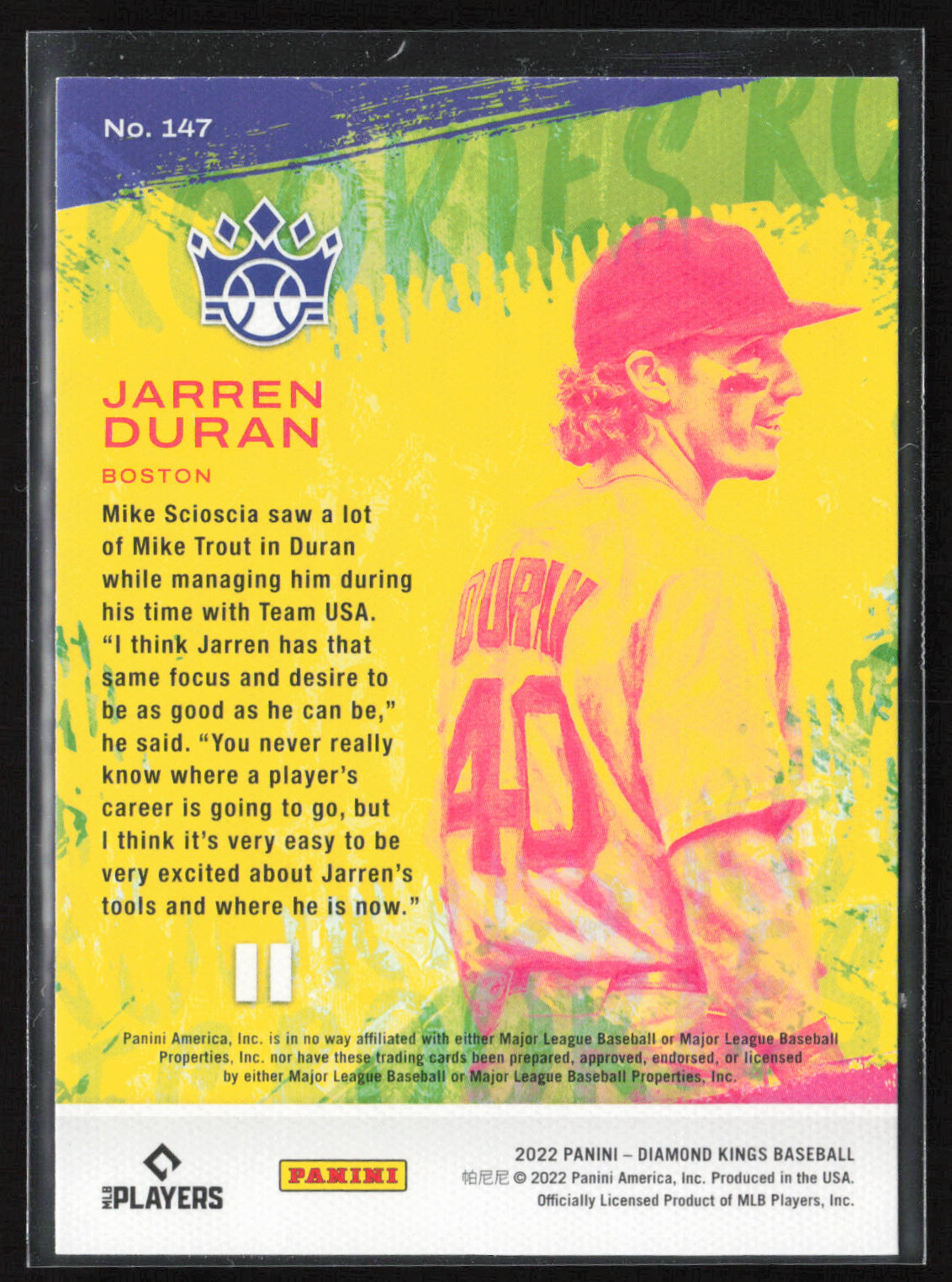 2022 Panini Diamond Kings #147 Jarren Duran
