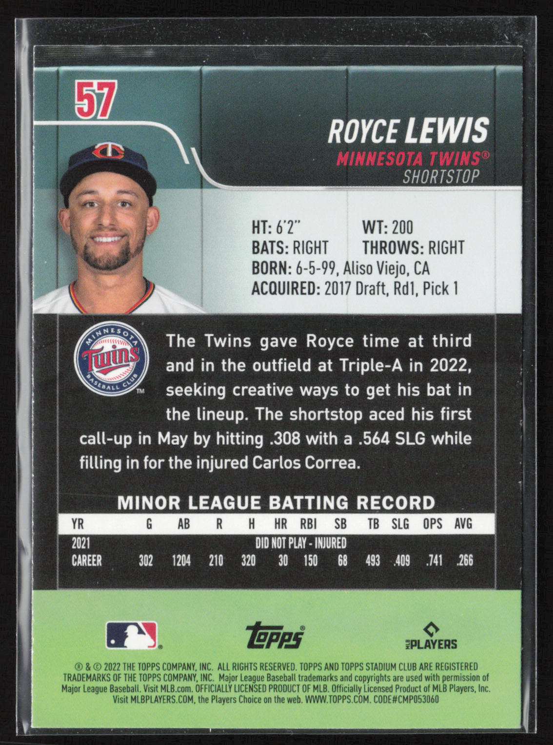 2022 Stadium Club #57 Royce Lewis Red Foil