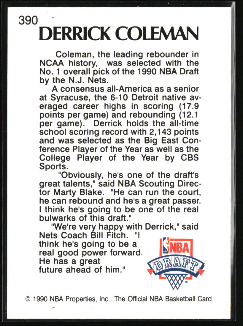 1990-91 Hoops #390 Derrick Coleman