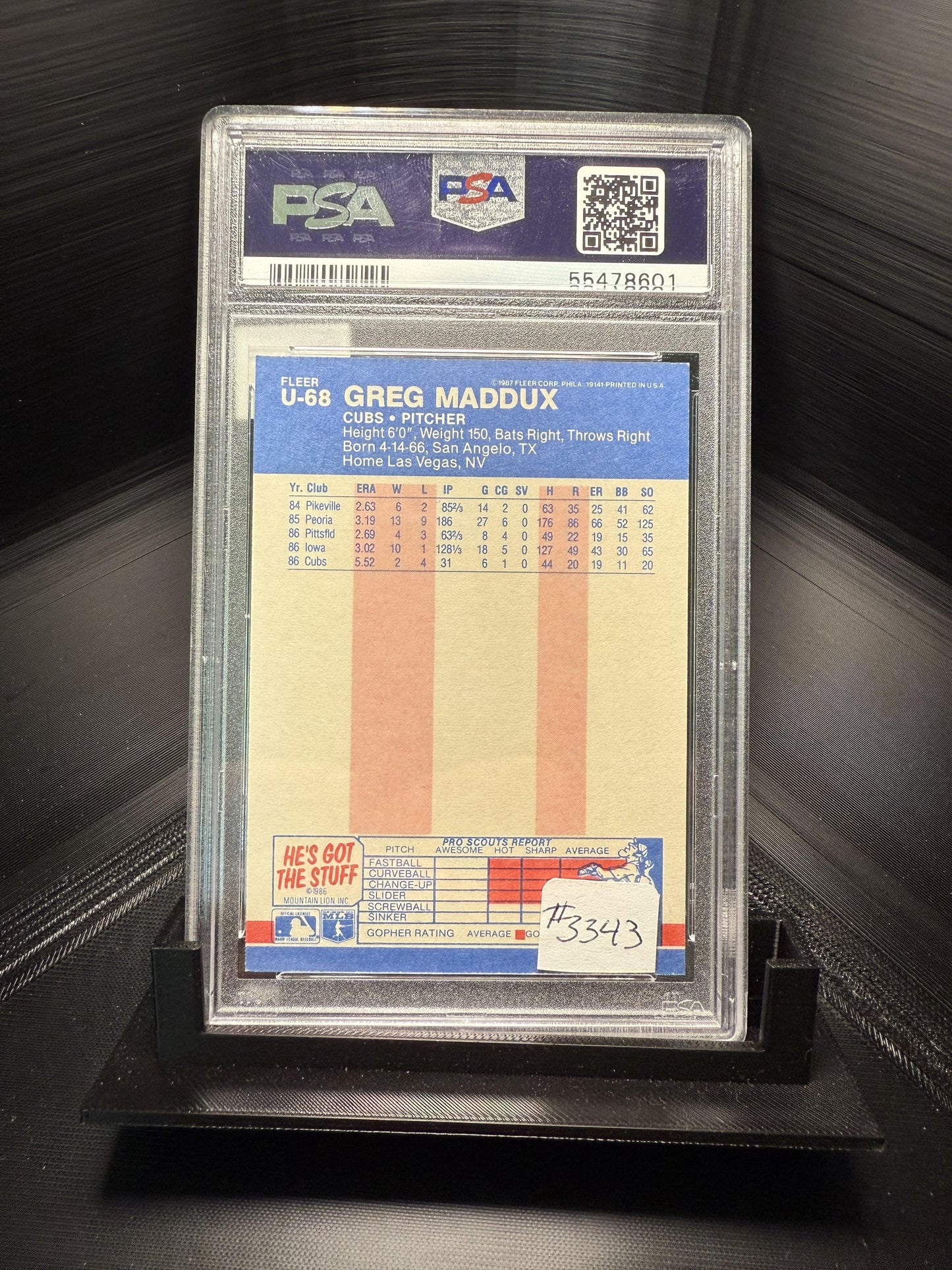 1987 Fleer Update Glossy #U-68 Greg Maddux Glossy PSA 9