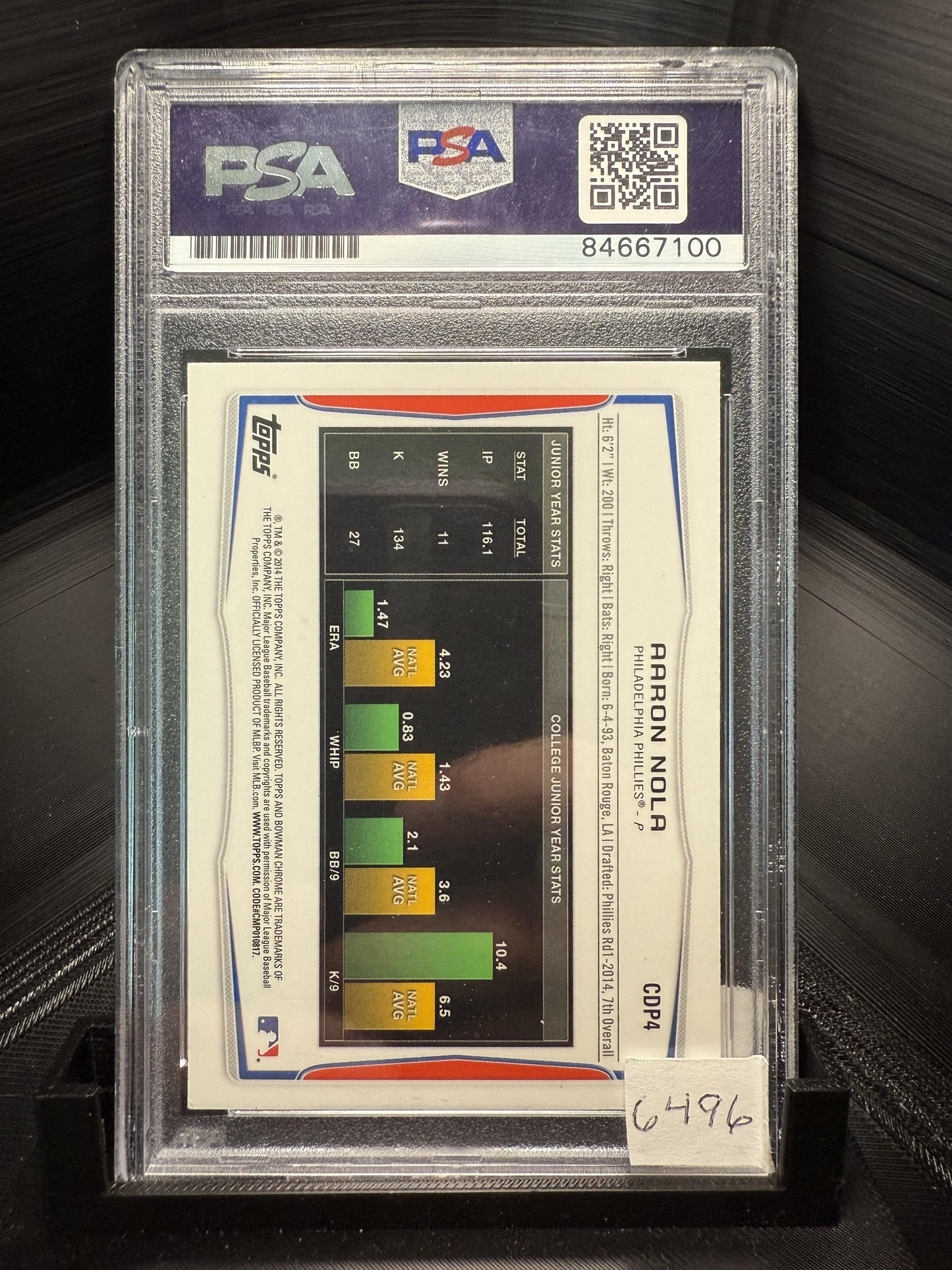 2014 Bowman Draft #CDP4 Aaron Nola Chrome PSA Authentic