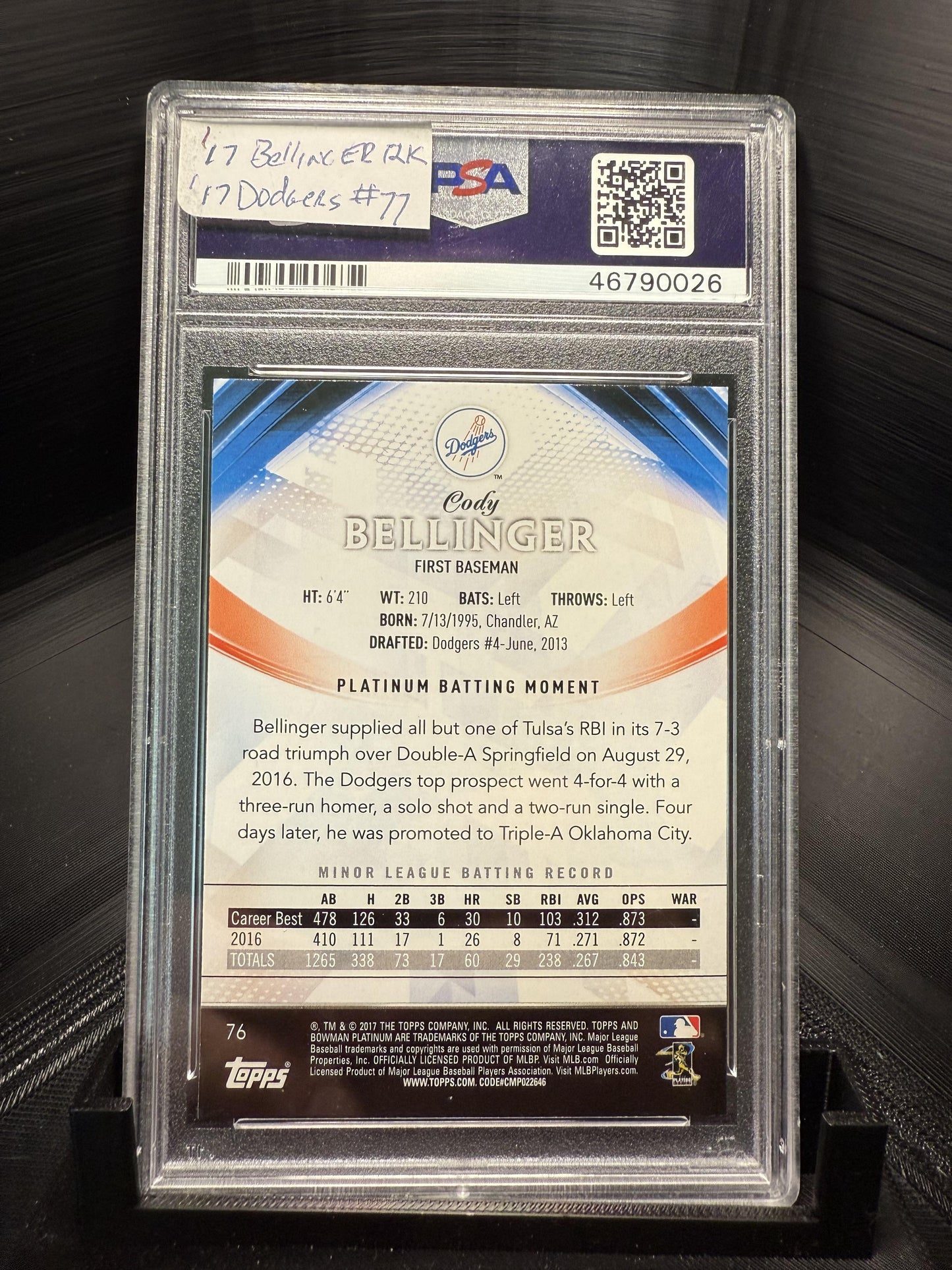 2017 Bowman Platinum #76 Cody Bellinger PSA 9