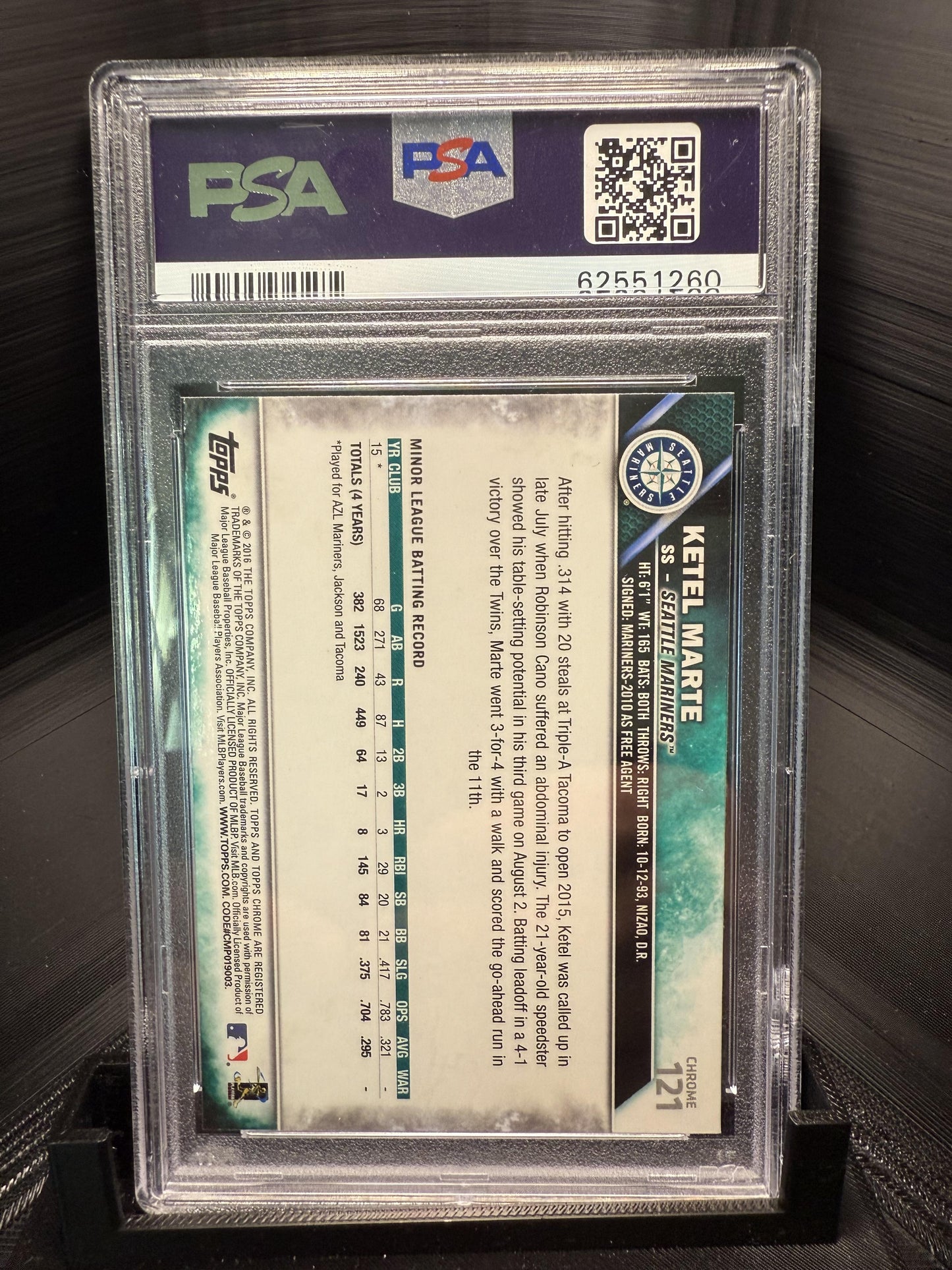 2016 Topps Chrome #121 Ketel Marte Prism Refractor PSA 9