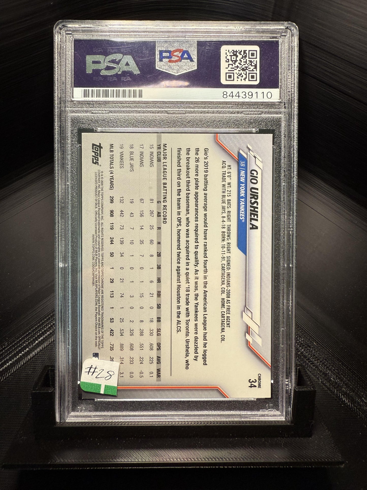 2020 Topps Chrome #34 Gio Urshela PSA Authentic