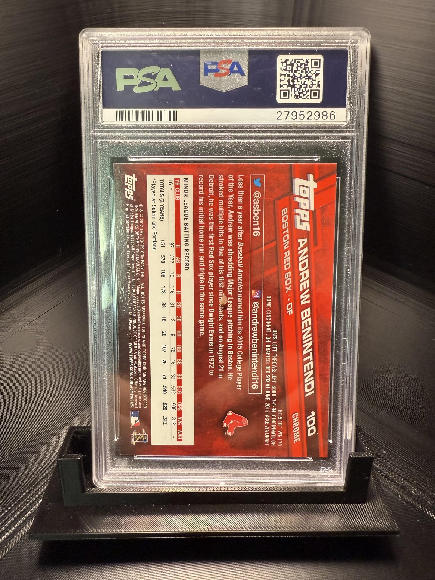 2017 Topps Chrome #100 Andrew Benintendi White Jersey PSA 10