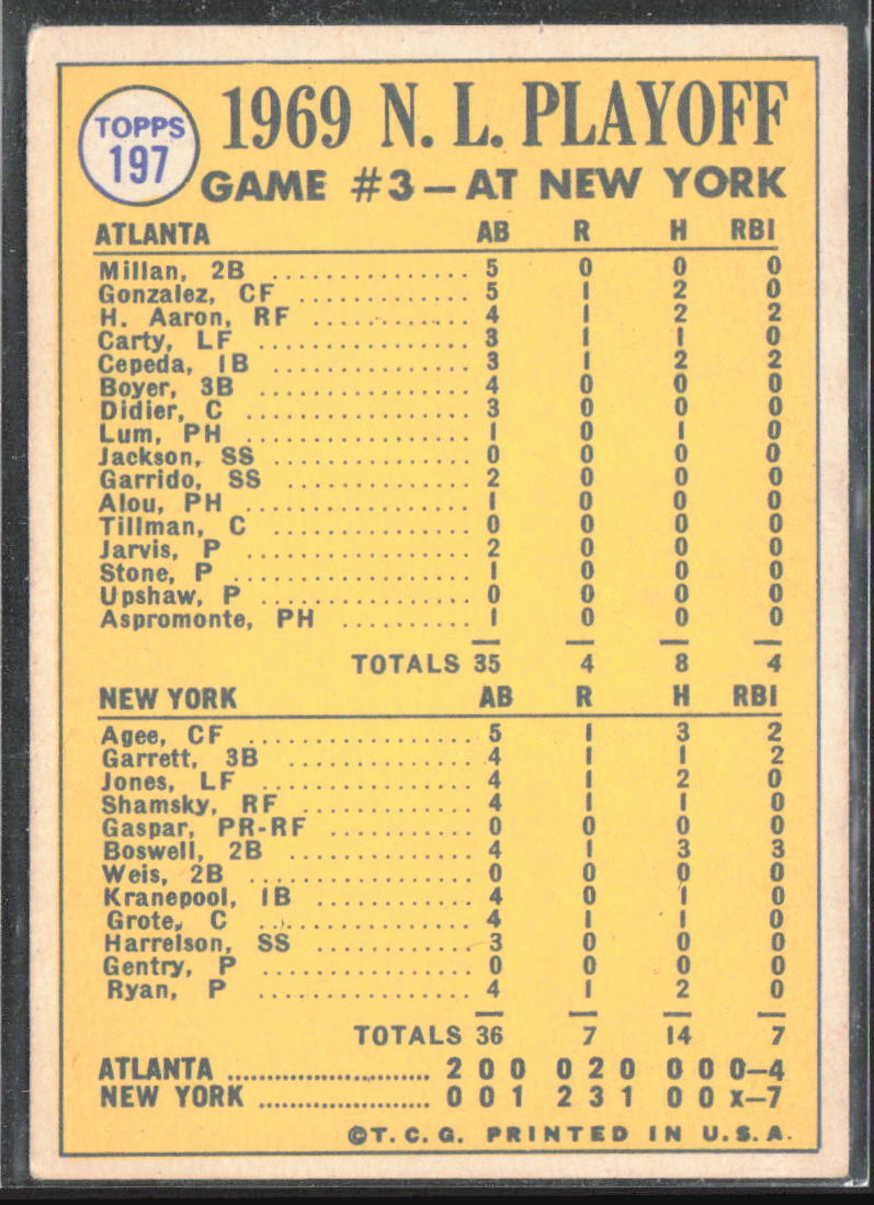 1970 Topps #197 N.L Playoff Game 3 - Ryan Saves the Day! NLCS