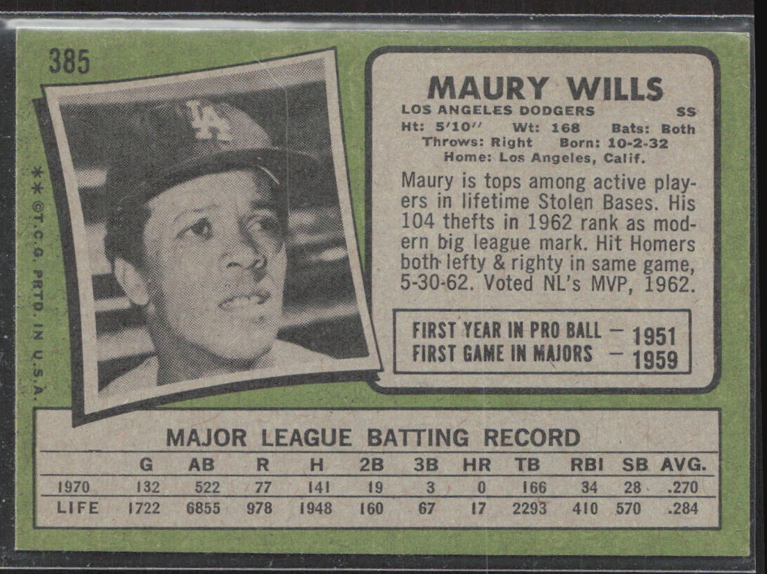 1971 Topps #385 Maury Wills