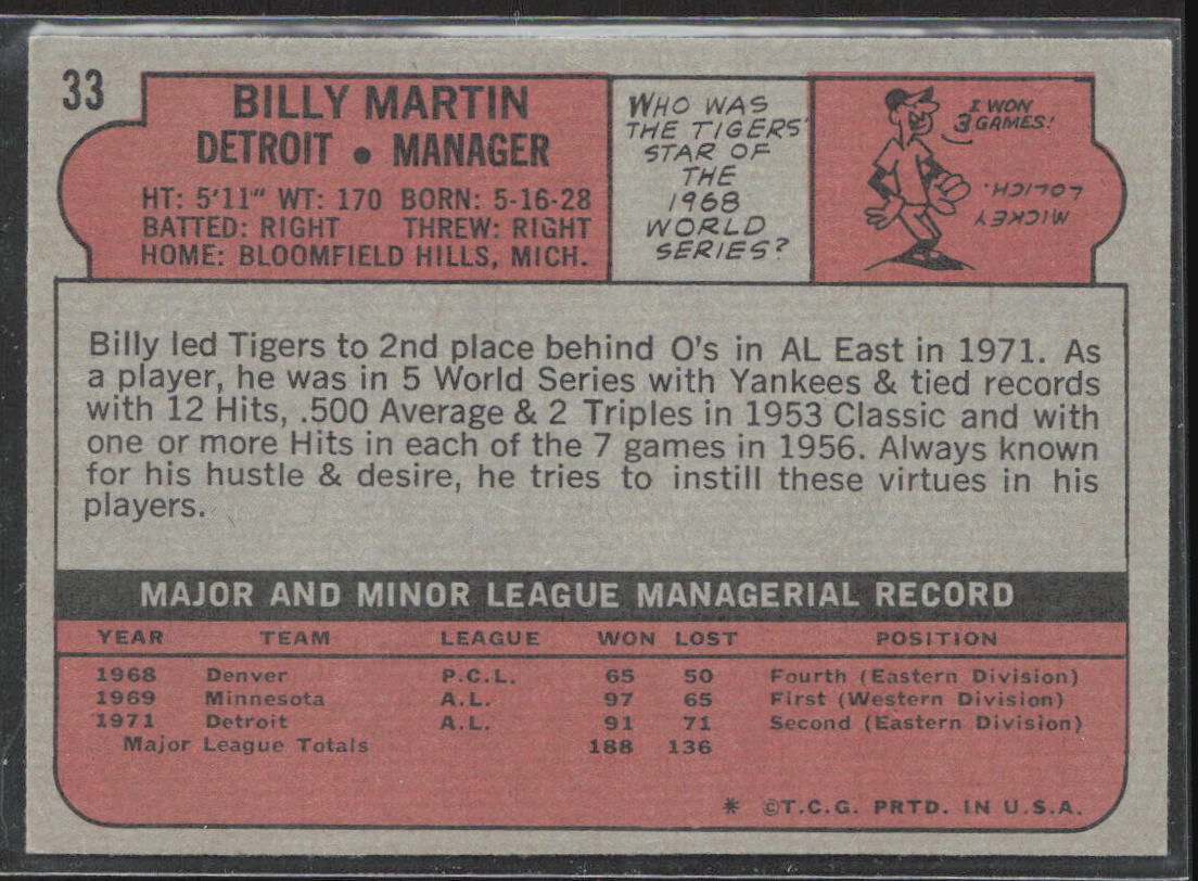 1972 Topps #33 Billy Martin