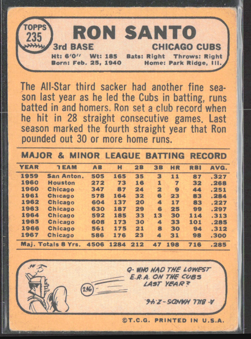1968 Topps #235 Ron Santo