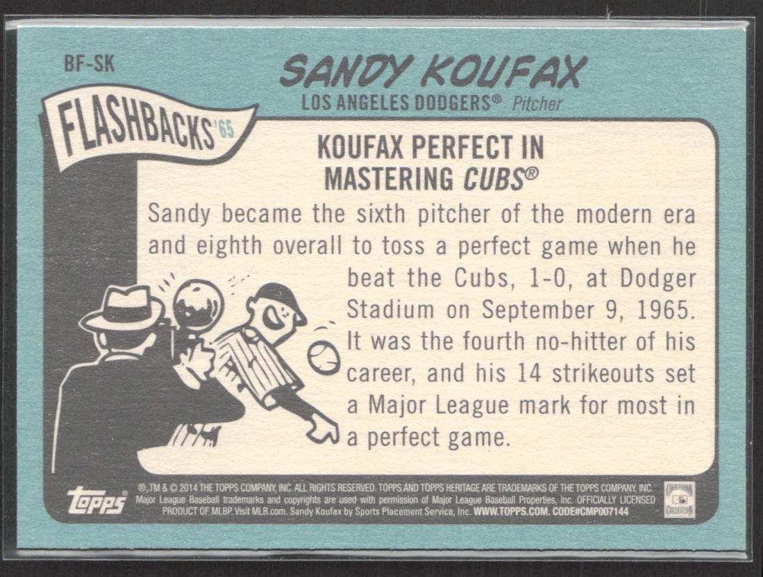 2014 Topps Heritage #BF-SK Sandy Koufax Baseball Flashbacks