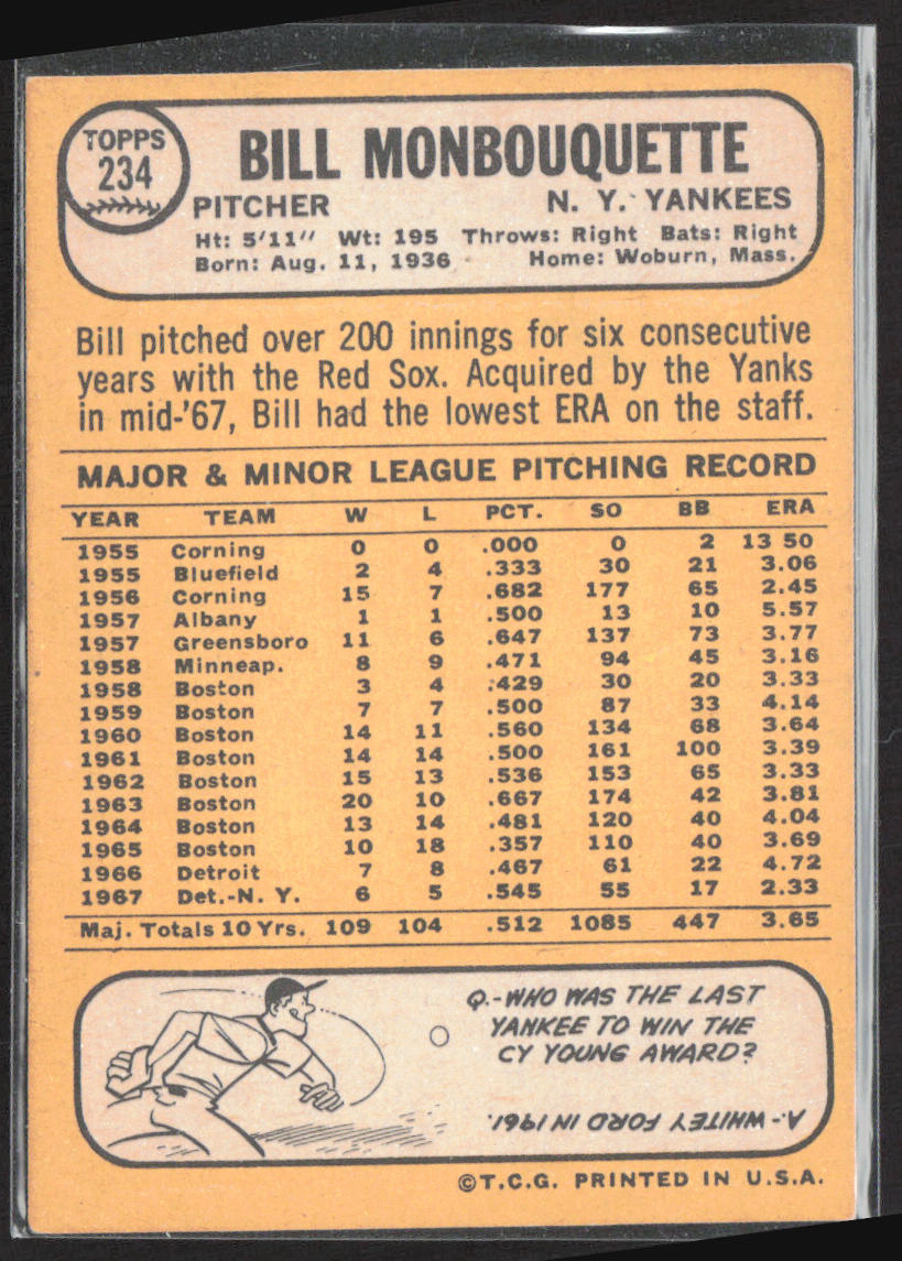 1968 Topps #234 Bill Monbouquette