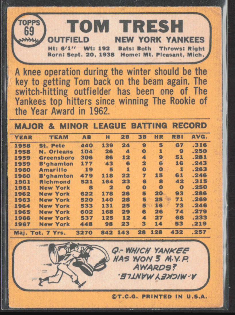 1968 Topps #69 Tom Tresh