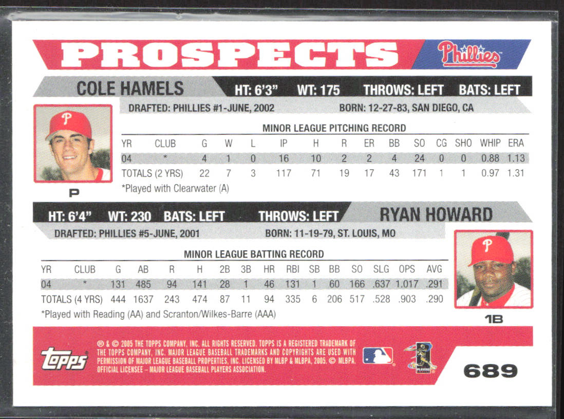 2005 Topps #689 Ryan Howard / Cole Hamels PROS