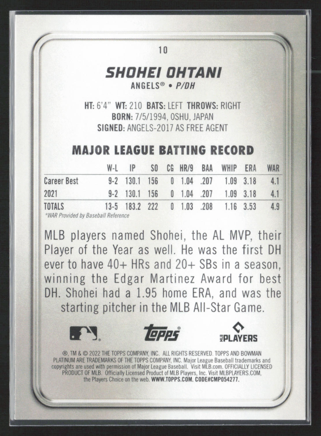 2022 Bowman Platinum #10 Shohei Ohtani