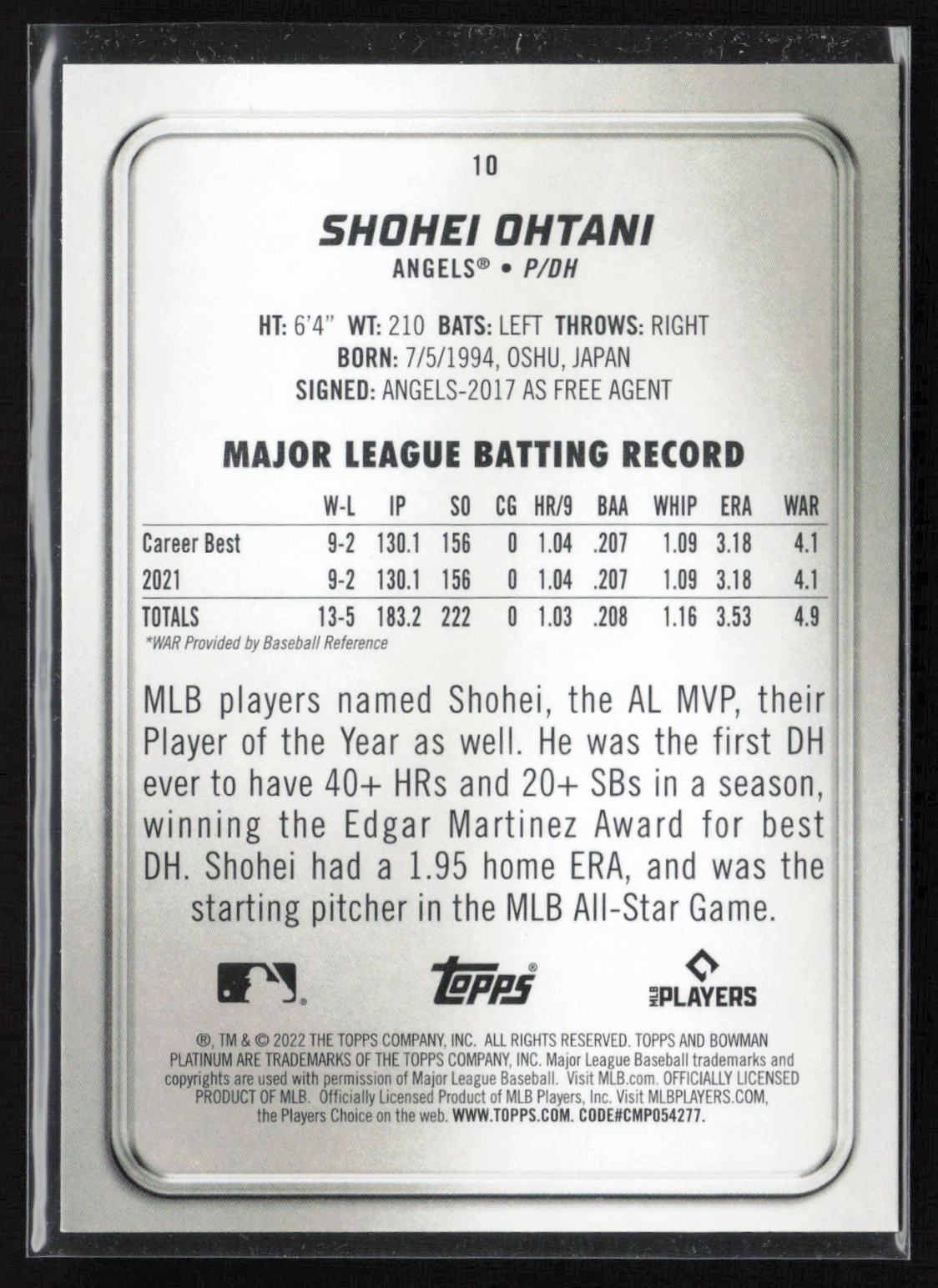 2022 Bowman Platinum #10 Shohei Ohtani
