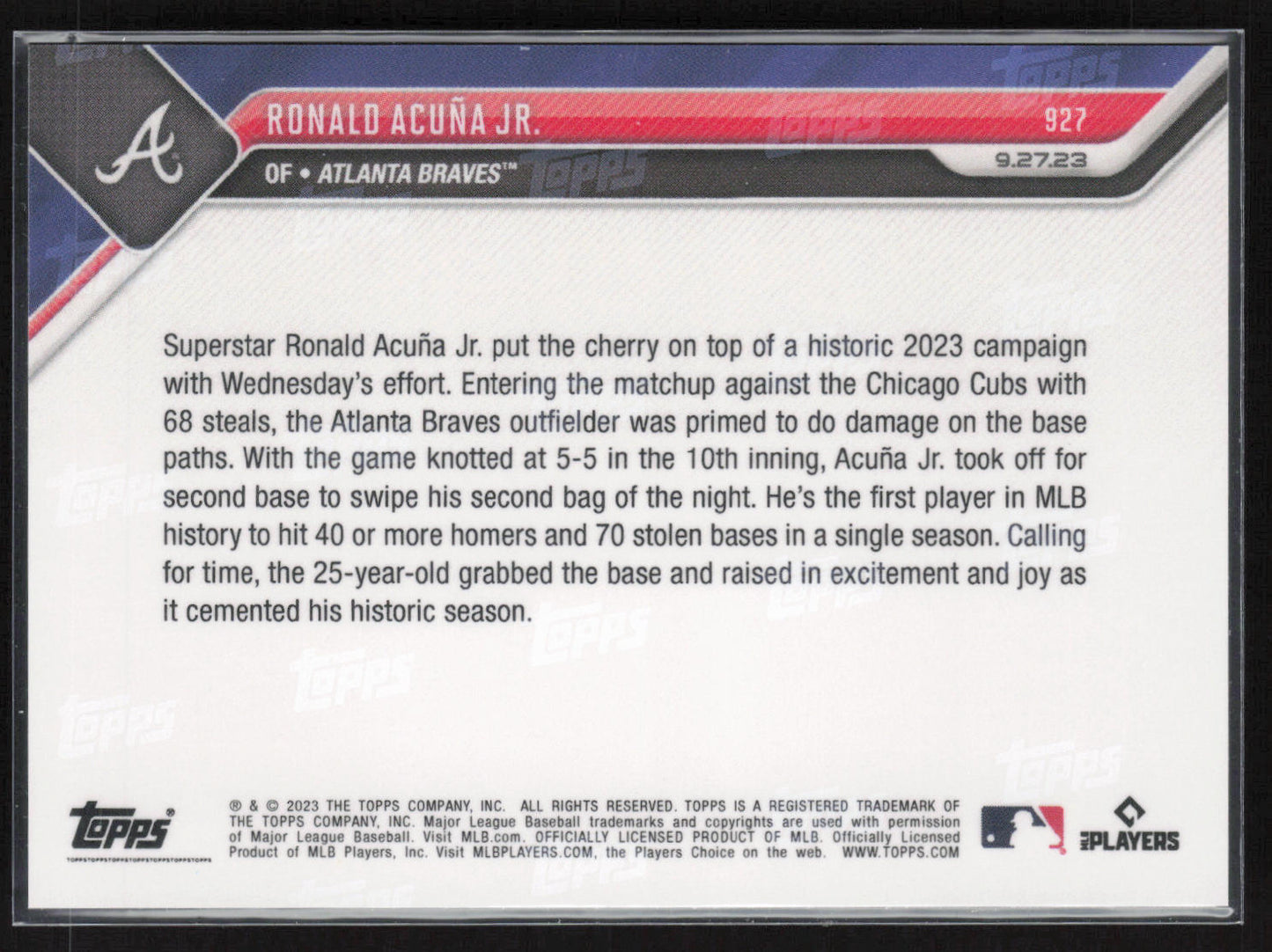 2023 Topps Now #927 Ronald Acuña Jr.