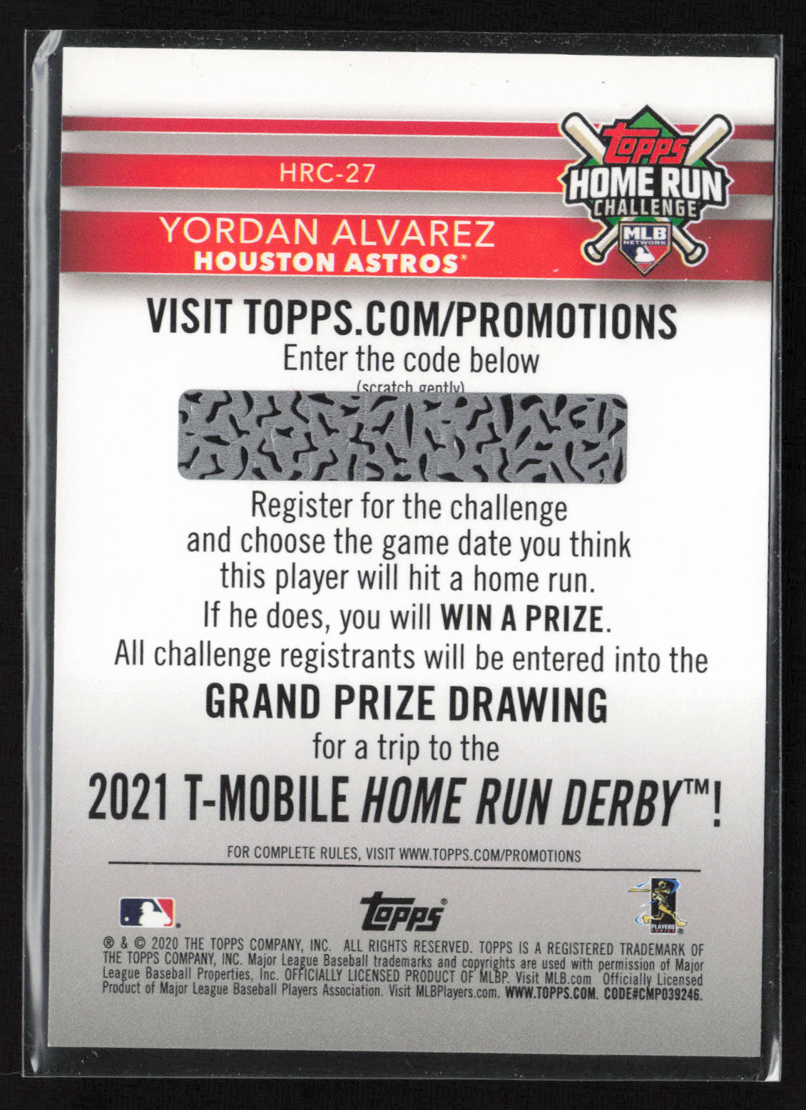 2020 Topps #HRC-27 Yordan Alvarez Home Run Challenge (Series Two)