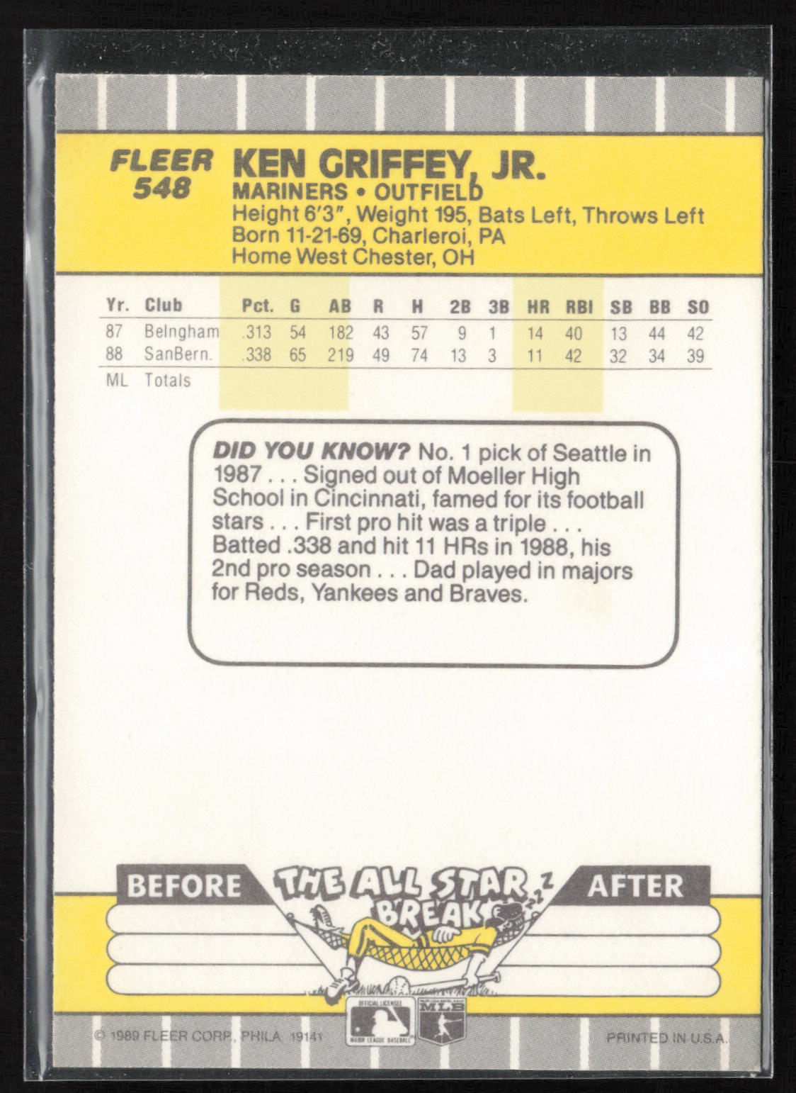 1989 Fleer #548 Ken Griffey Jr.
