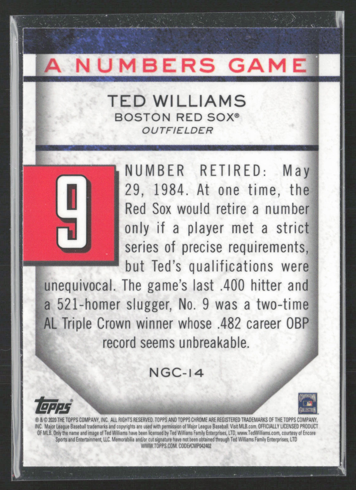 2020 Topps Chrome Update #NGC-14 Ted Williams A Numbers Game