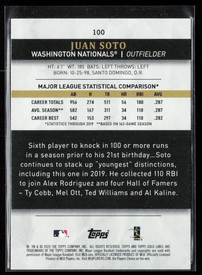 2020 Topps Gold Label #100 Juan Soto Class 1 Black