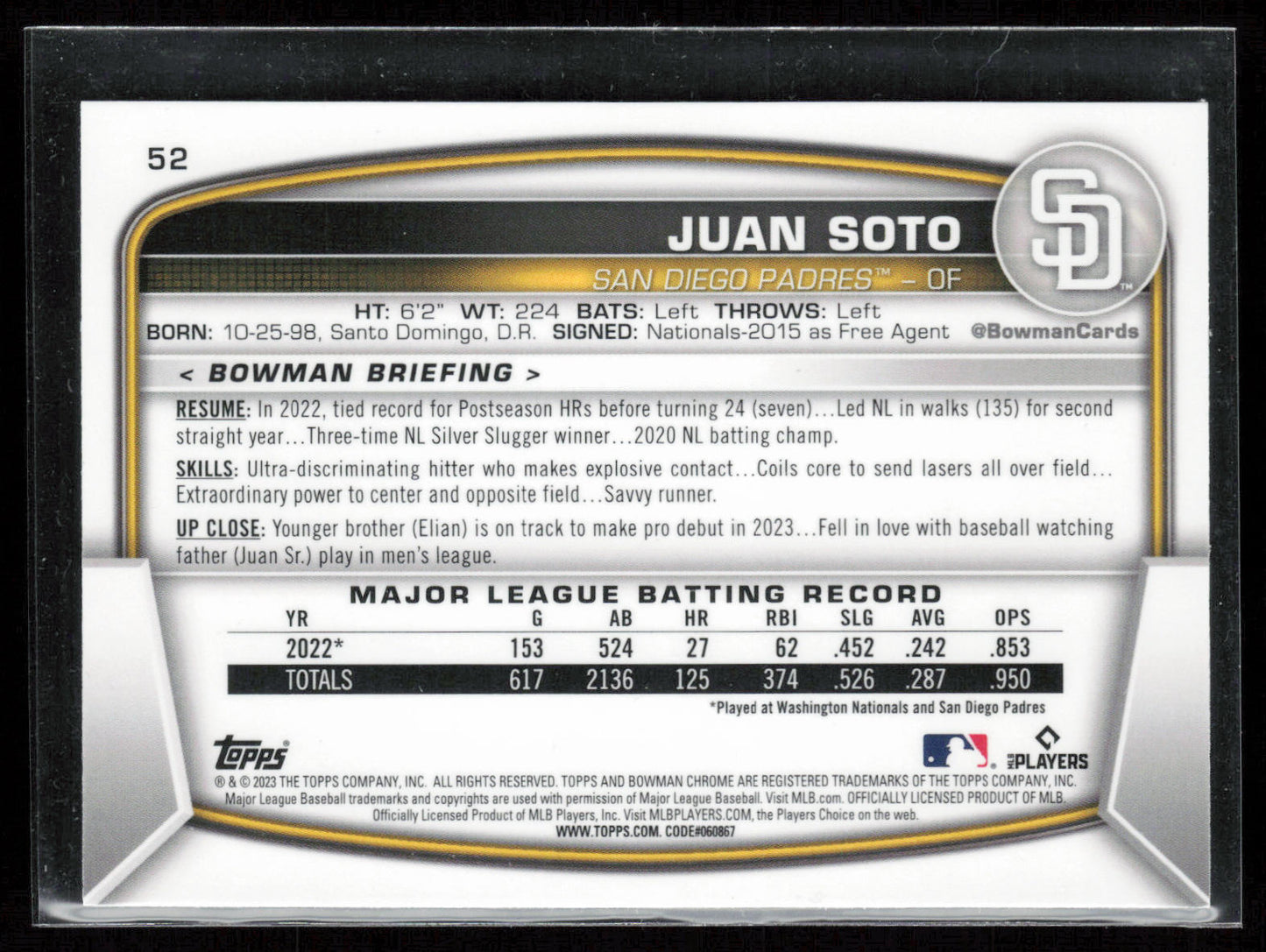 2023 Bowman #52 Juan Soto