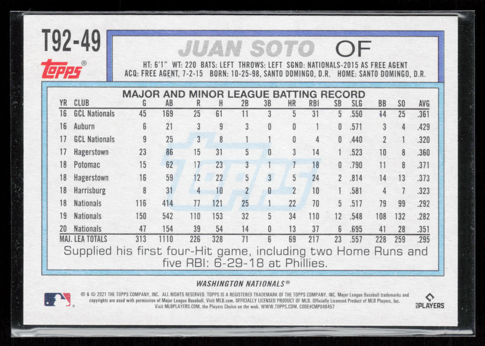 2021 Topps Update #T92-49 Juan Soto 1992 Topps Redux