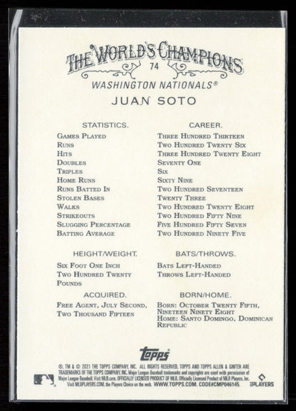 2021 Topps Allen & Ginter #74 Juan Soto